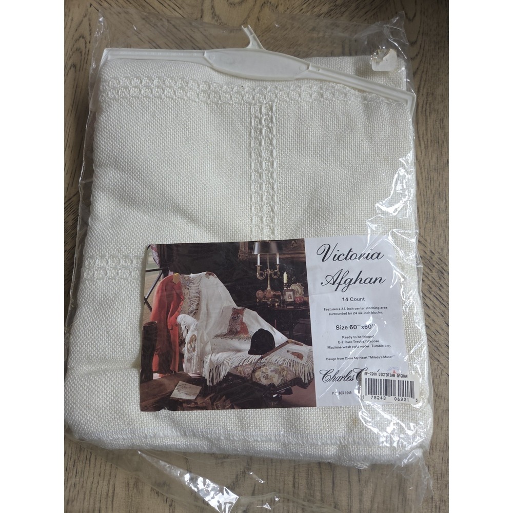 Charles Craft Victoria Afghan 14 count 60X60 Inches Ivory Cross Stitch NOS New